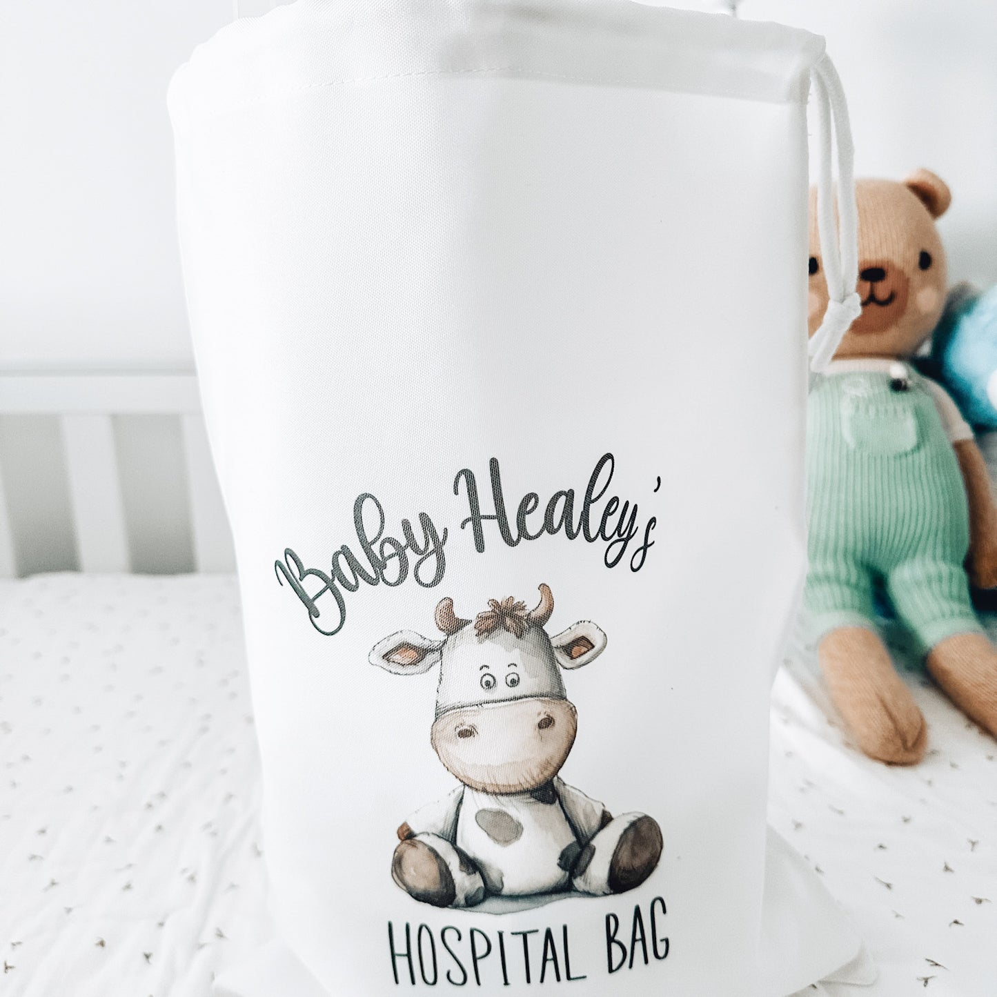 Baby Name Cow Hospital Bag Personalised Sack