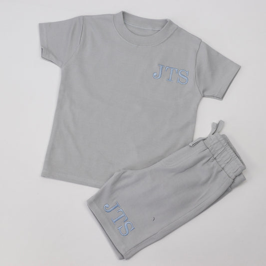 Frozen Grey T-Shirt + ALL COLOUR OPTIONS Cotton Shorts Combo Embroidered Set