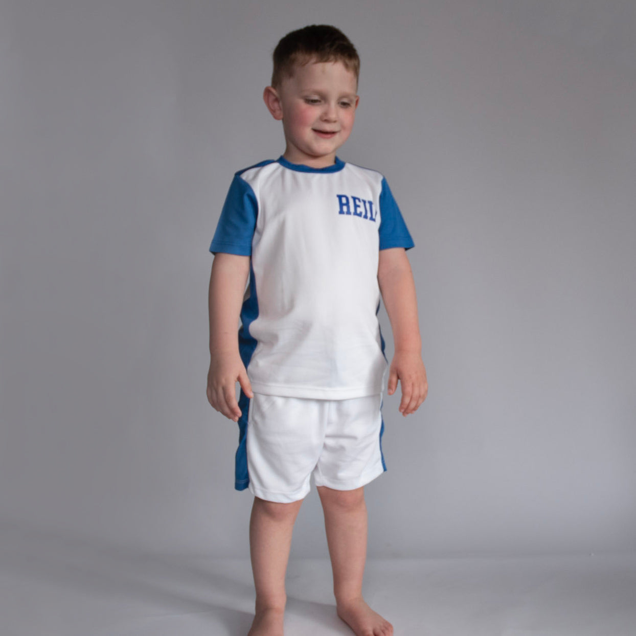 Blue/White Name Number Personalised Sports Set