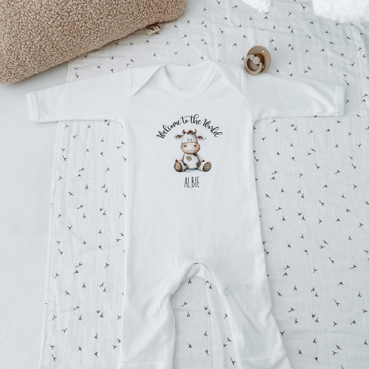 Welcome to the World Name Cow Personalised Rompersuit