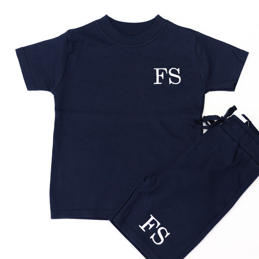 Navy T-Shirt + ALL COLOUR OPTIONS Cotton Shorts Combo Embroidered Set
