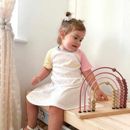White, Baby Pink, Lemon & Lilac Lounge Short Sleeve Raglan Dress (Made to Order)