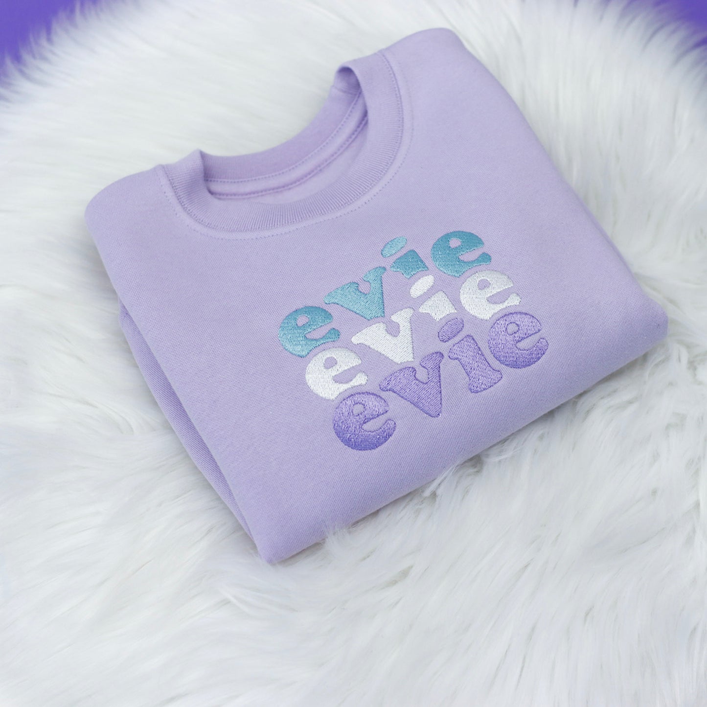 Pastel Purple Triple Name Embroidered Soft Style Sweatshirt