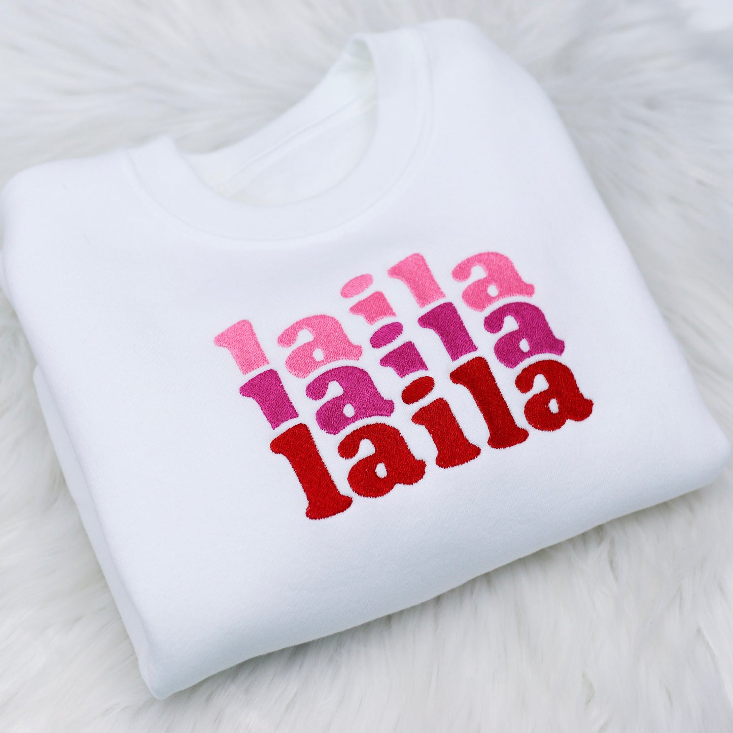 White Triple Name Embroidered Soft Style Sweatshirt