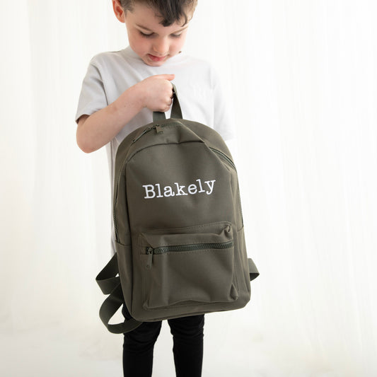 Olive Green Embroidered Mini Essentials Backpack