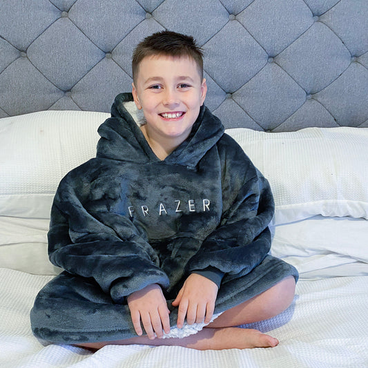 Space Block Name Embroidered Oversized Kids Hooded Blanket
