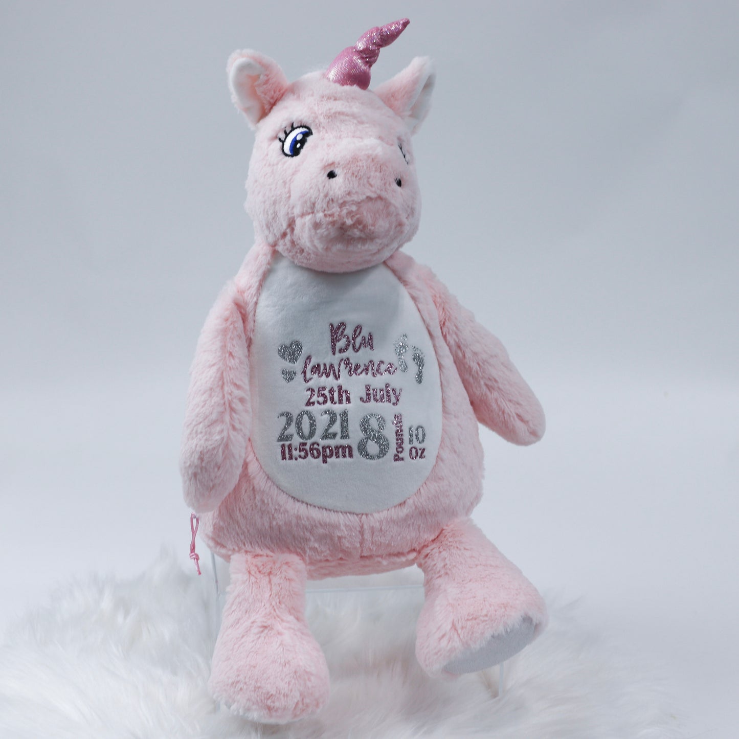 Pink Unicorn Personalised Birth Teddy Bear (New) Plush
