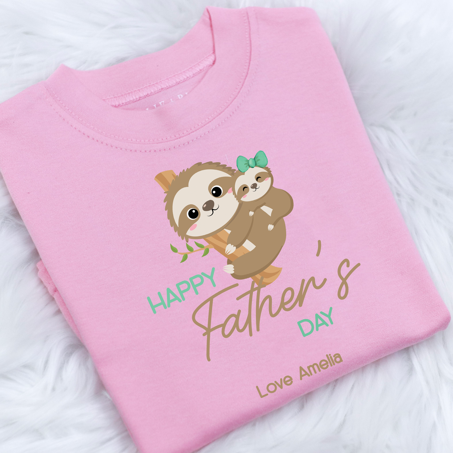 Happy Father's Day Bow Sloth Personalised T-Shirt