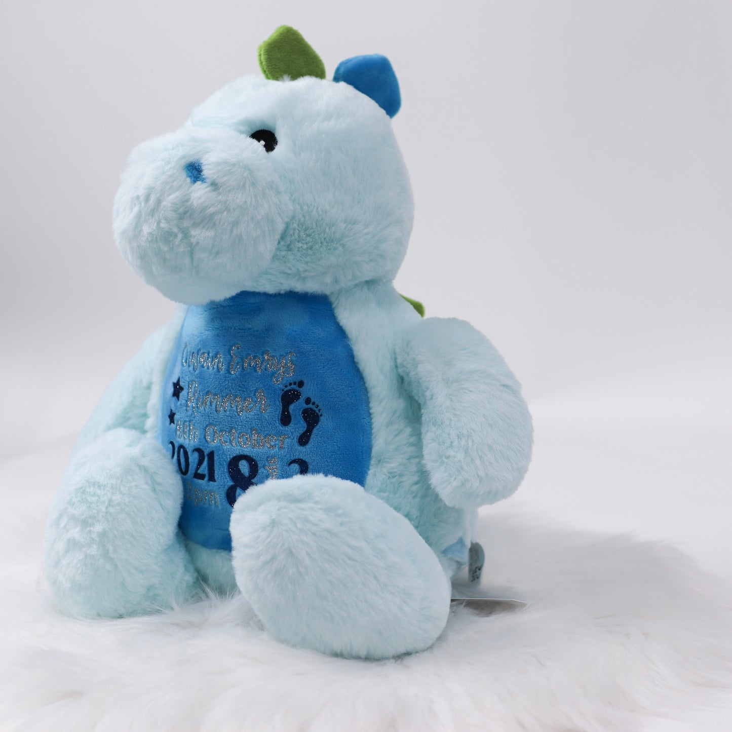 Blue Dinosaur Personalised Birth Teddy Bear Plush