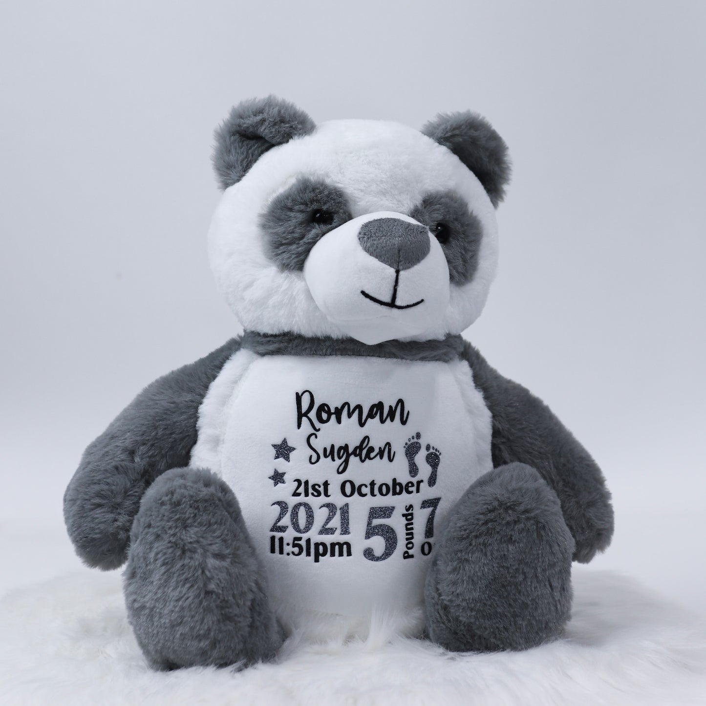 Panda Personalised Birth Teddy Bear Plush