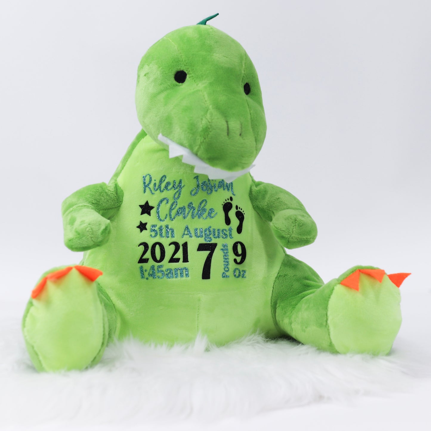 Green Dinosaur Personalised Birth Teddy Bear Plush