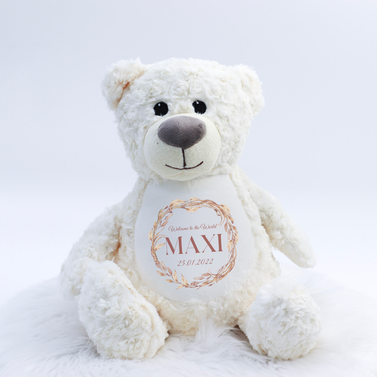 Welcome to the World Cream Personalised Birth Teddy Bear Plush