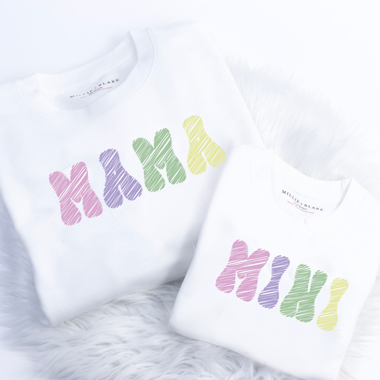 Pastel Scribble Mama Adults Sweatshirt (Made to Order)