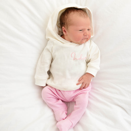 Cream & Baby Pink Hooded Top Footie Lounge Set (Made to Order)