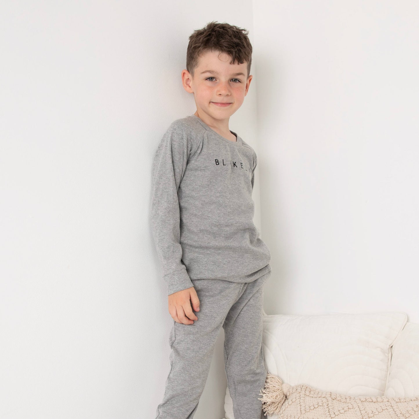 Grey Marl Embroidered Cotton Jogger Set