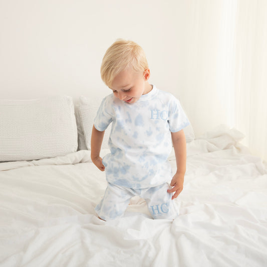 Initial Embroidered Blue Tie Dye T-Shirt