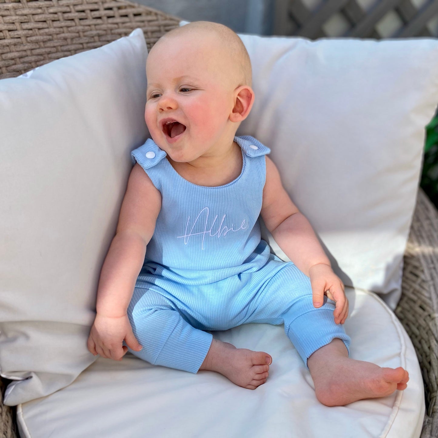Baby Blue Ribbed Lounge Romper (Made to Order)