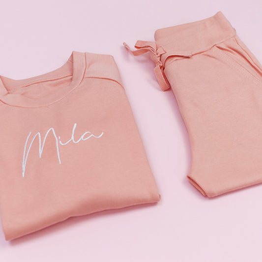 Dusty Pink Embroidered Cotton Jogger Set