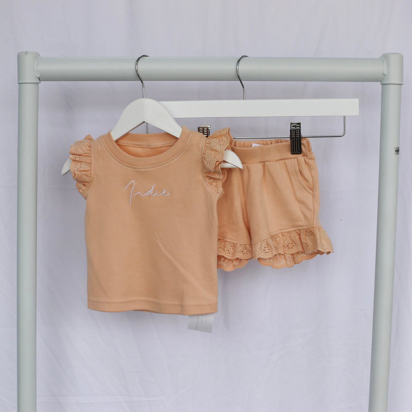 Hazelnut Embroidered Frilly Shorts Set