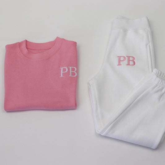 Light Pink T-Shirt + ALL COLOUR OPTIONS Jogger Combo Embroidered Set