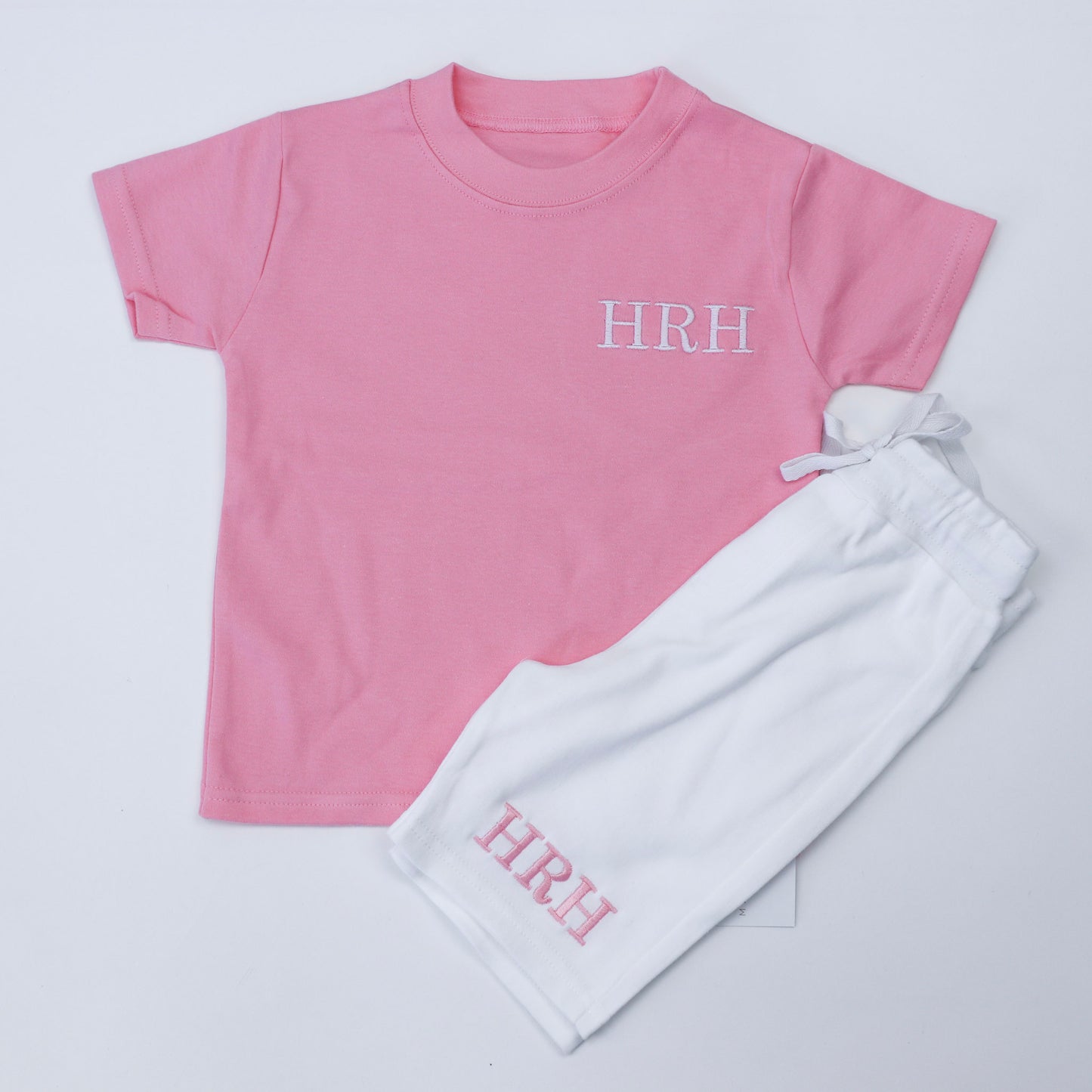 Light Pink T-Shirt + ALL COLOUR OPTIONS Cotton Shorts Combo Embroidered Set