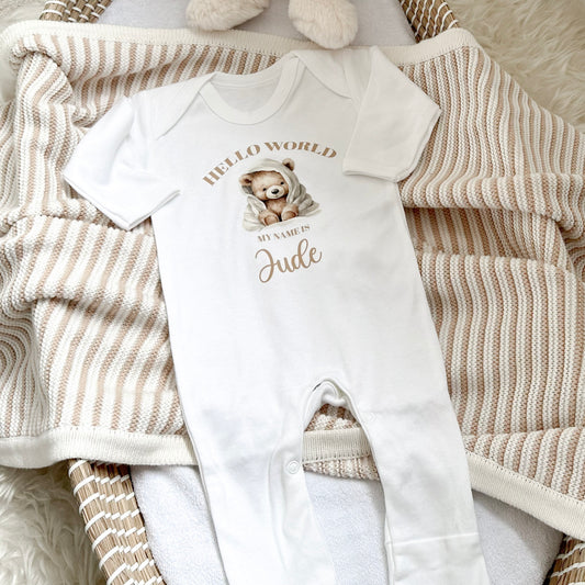 Hello World Baby Bear Personalised Rompersuit