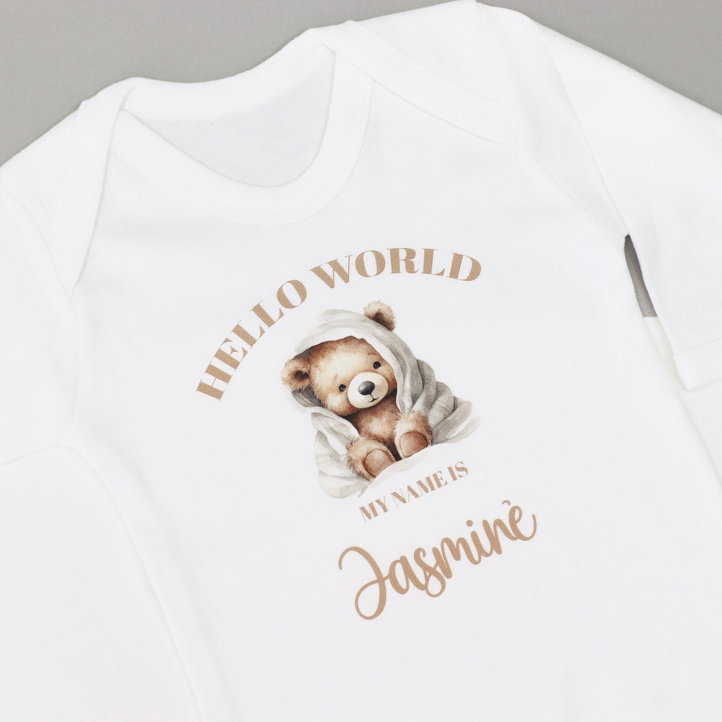 Hello World Baby Bear Personalised Rompersuit