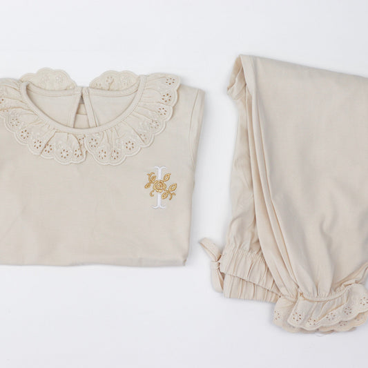 Antique Rose Embroidered Frilly Pj's