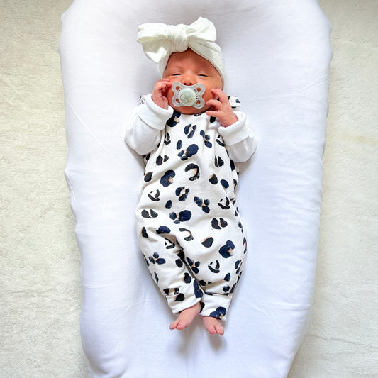 Cream Leopard Spots Organic Dungaree Romper  - SAME DAY dispatch if ordered by 1pm