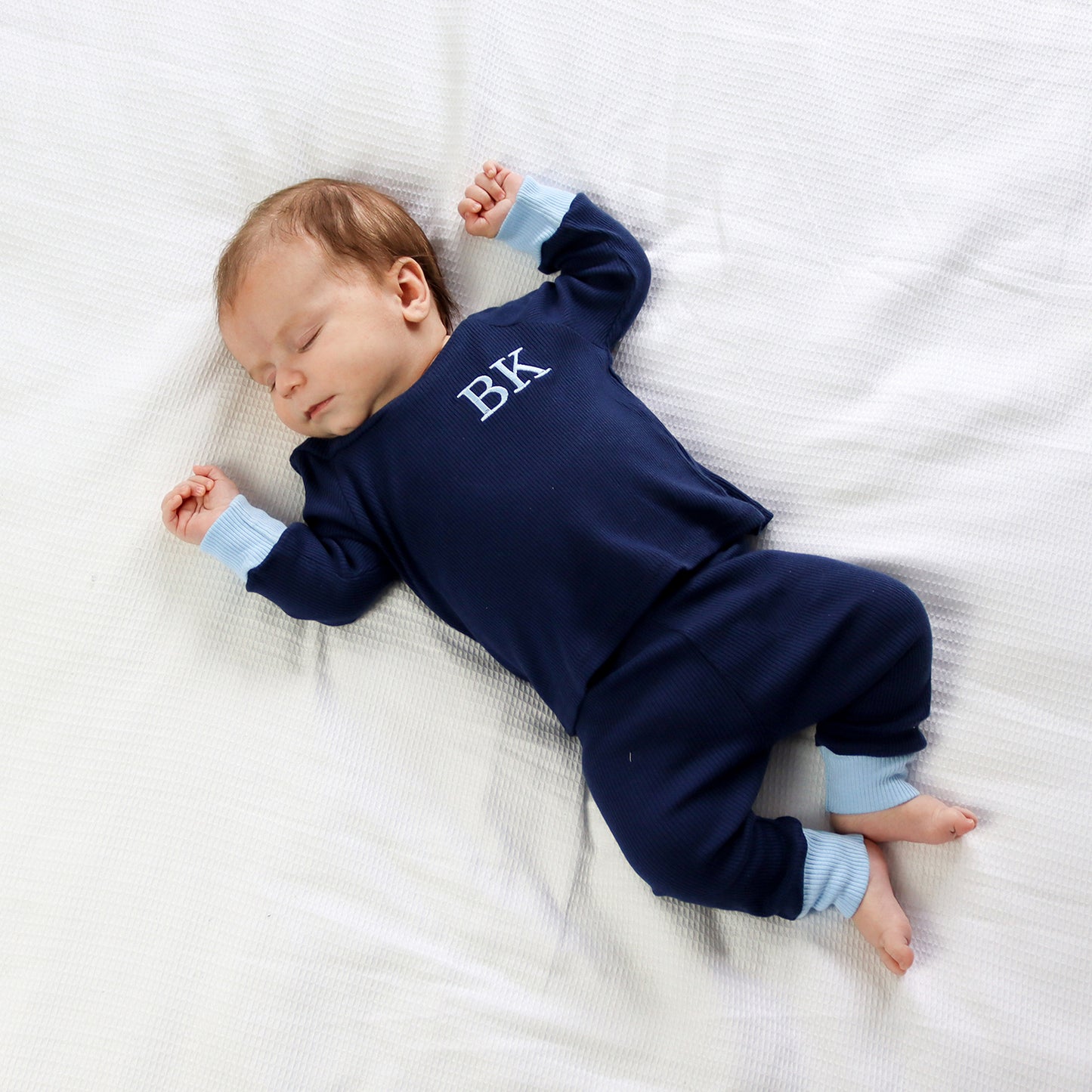 Navy & Baby Blue Ribbed Lounge Set (Made to Order)