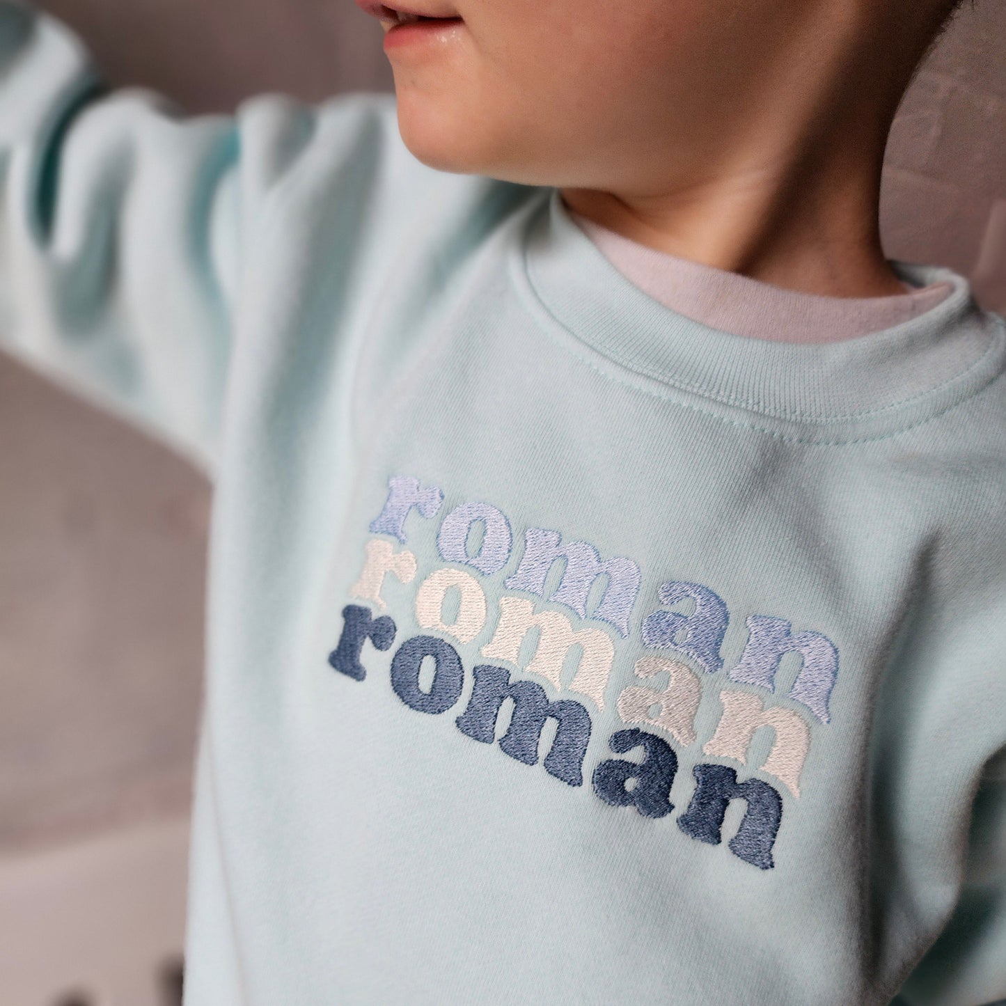Pastel Blue Triple Name Embroidered Soft Style Sweatshirt