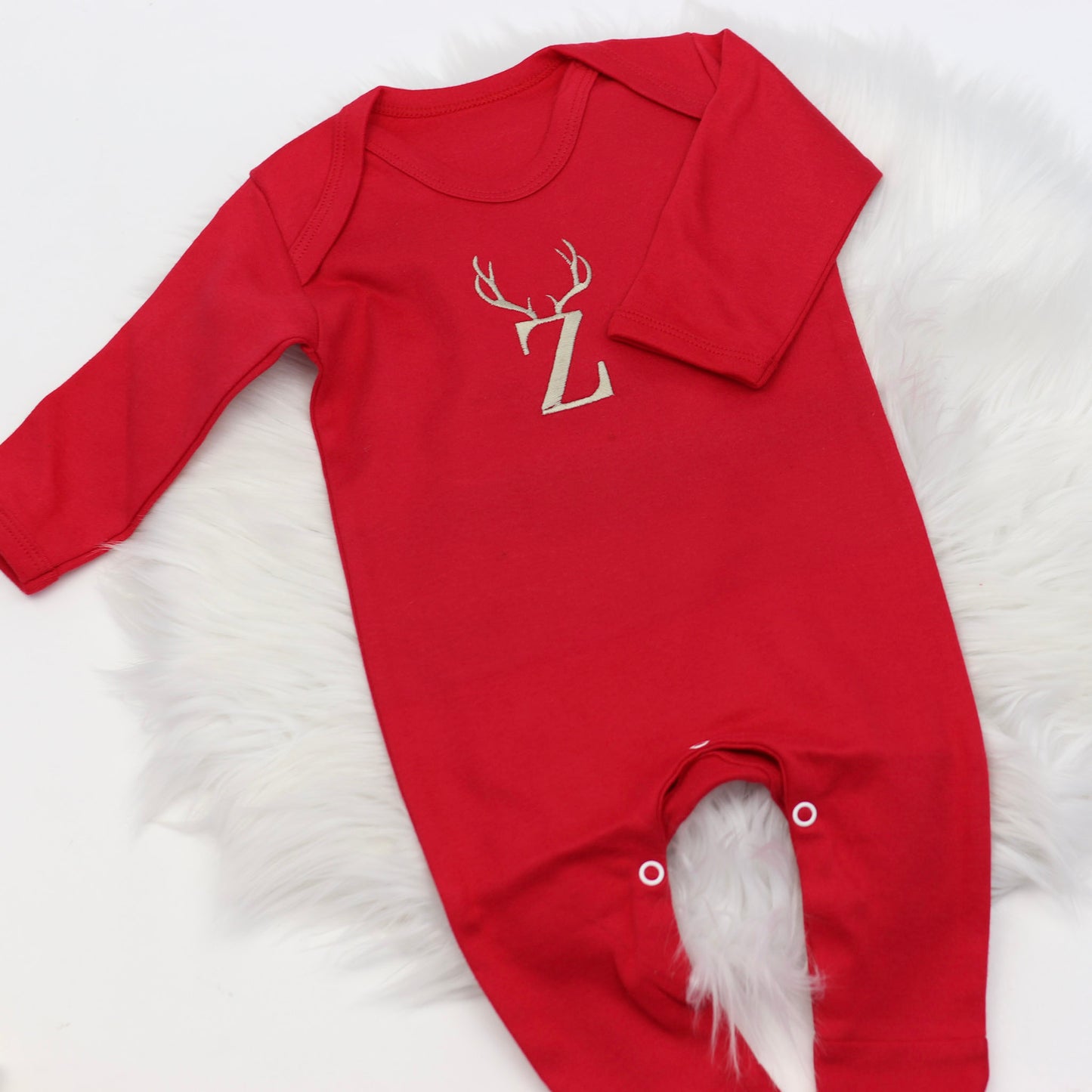 Large Delicate Antler Initial Embroidered Personalised Rompersuit