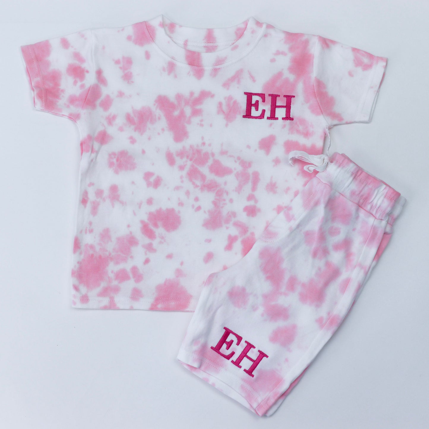 Tie Dye Pink T-Shirt + ALL COLOUR OPTIONS Cotton Shorts Combo Embroidered Set