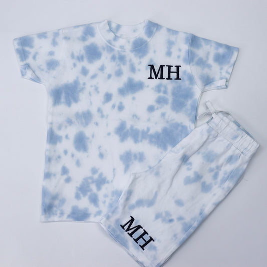 Tie Dye Blue T-Shirt + ALL COLOUR OPTIONS Cotton Shorts Combo Embroidered Set
