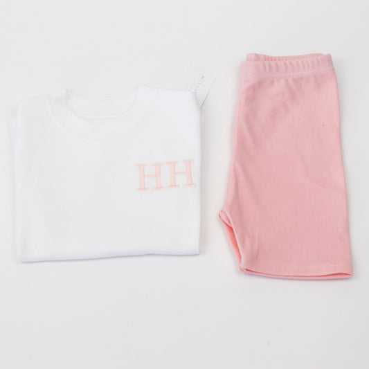 Embroidered T-Shirt & Pinky Peach Lounge Cycle Shorts Combo