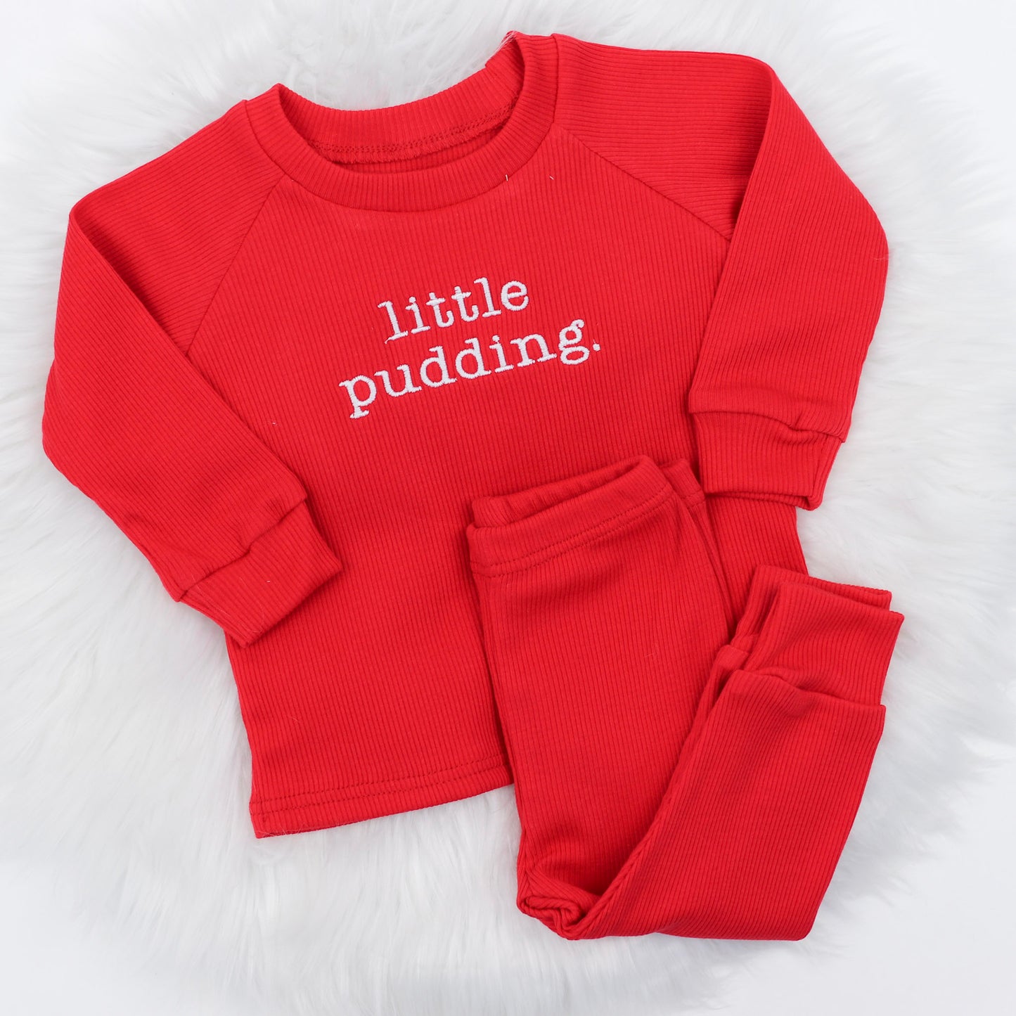 little pudding. Red Ribbed Lounge Set (Made to Order)