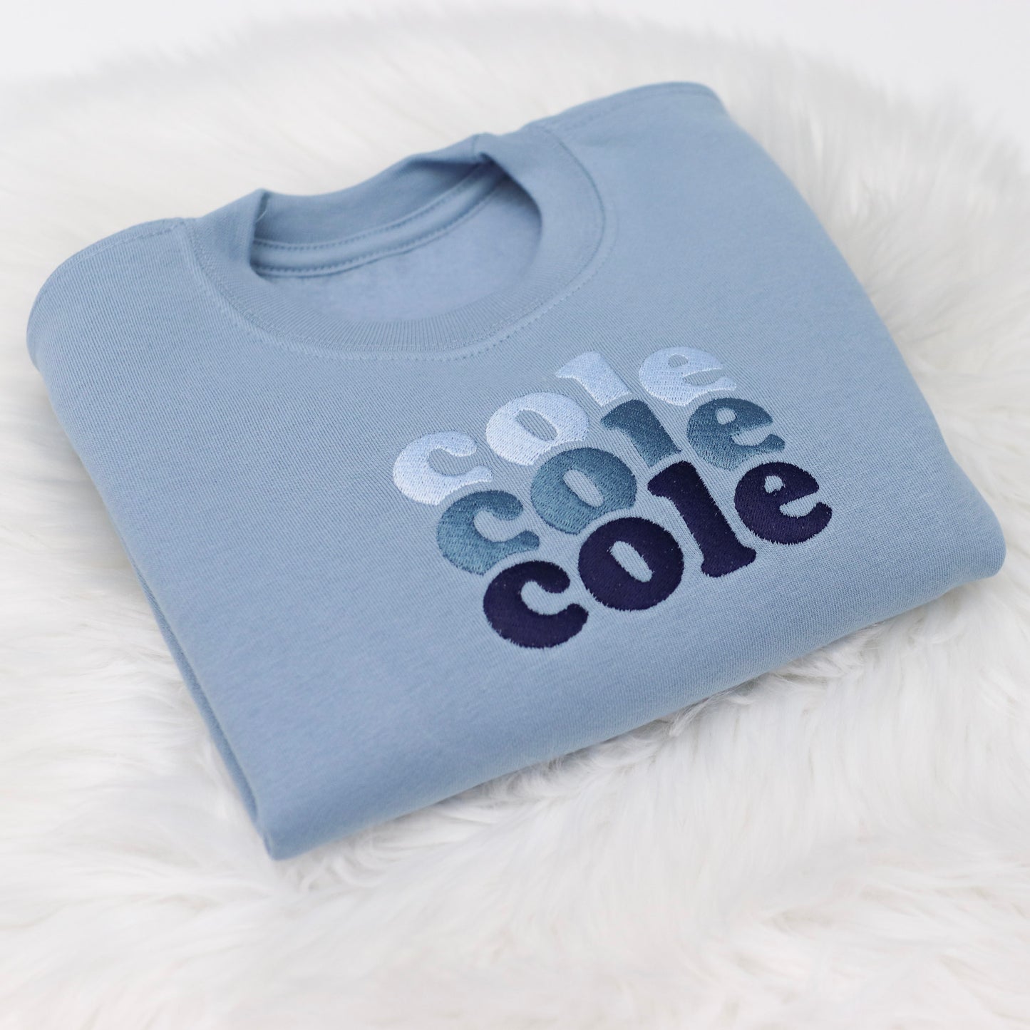Dusty Blue | Baby Blue, Dusky Blue, Navy | Triple Name Embroidered Soft Style Sweatshirt