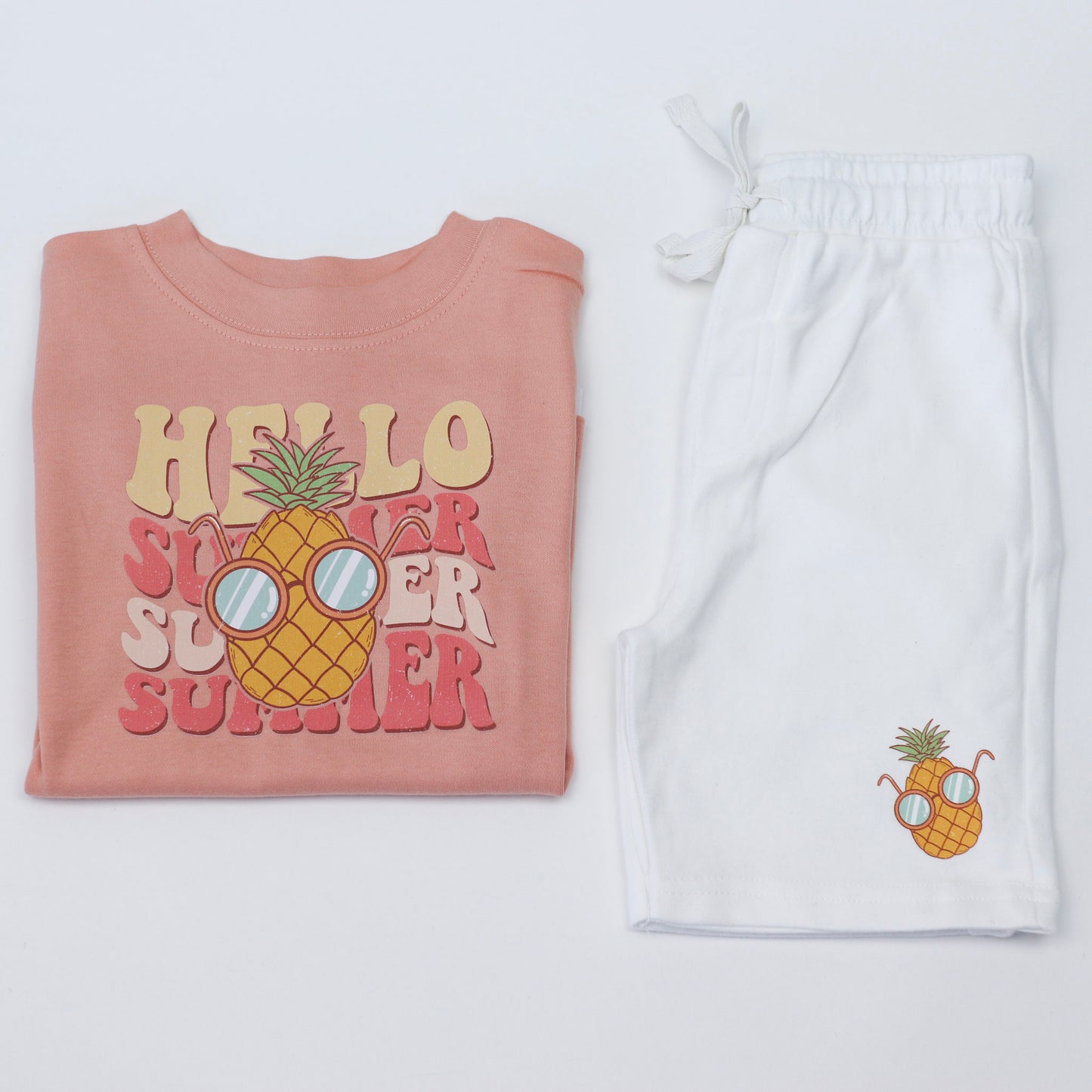Hello Summer Pineapple T-Shirt + White Shorts Set