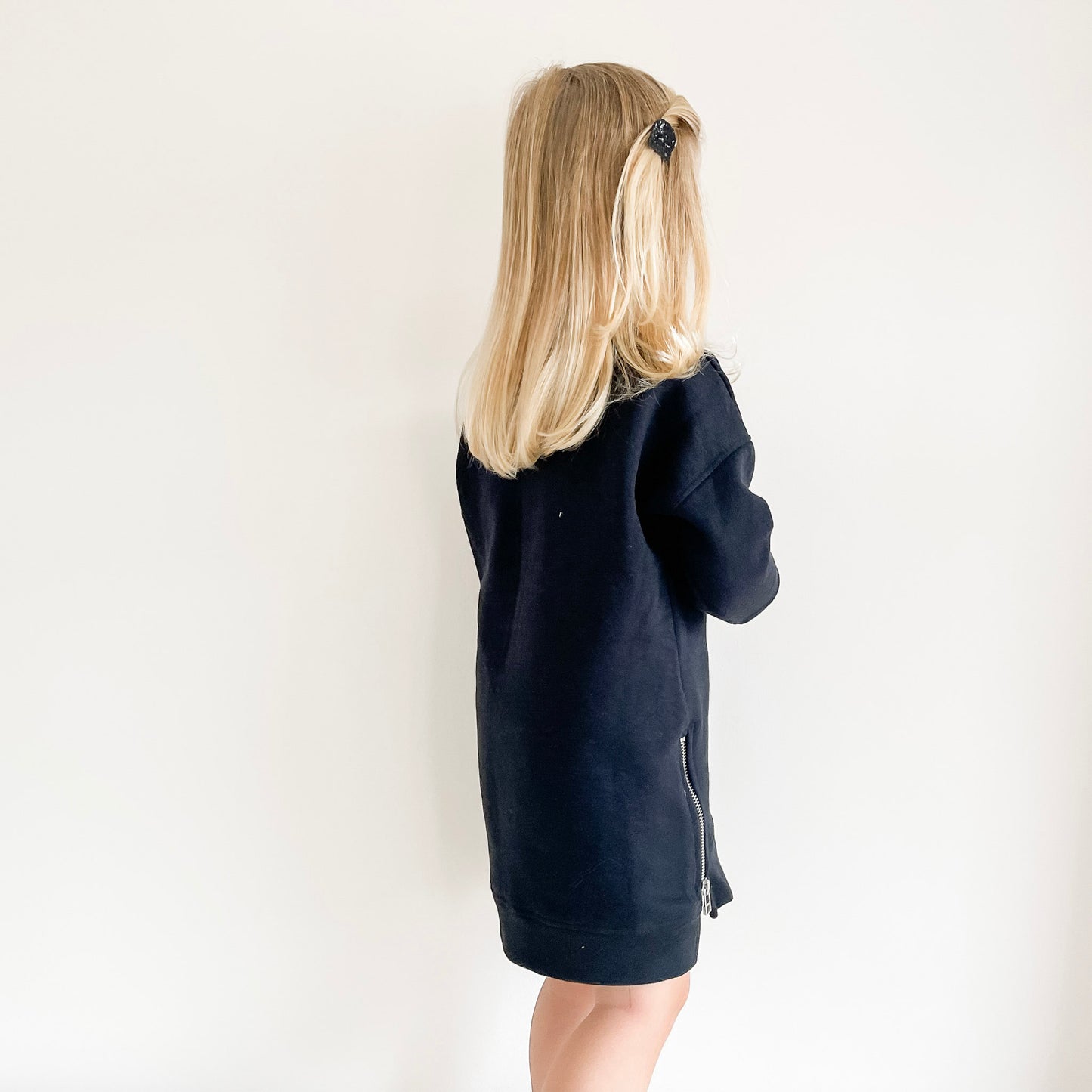 Black Embroidered Fleece Soft Style Sweatshirt Dress