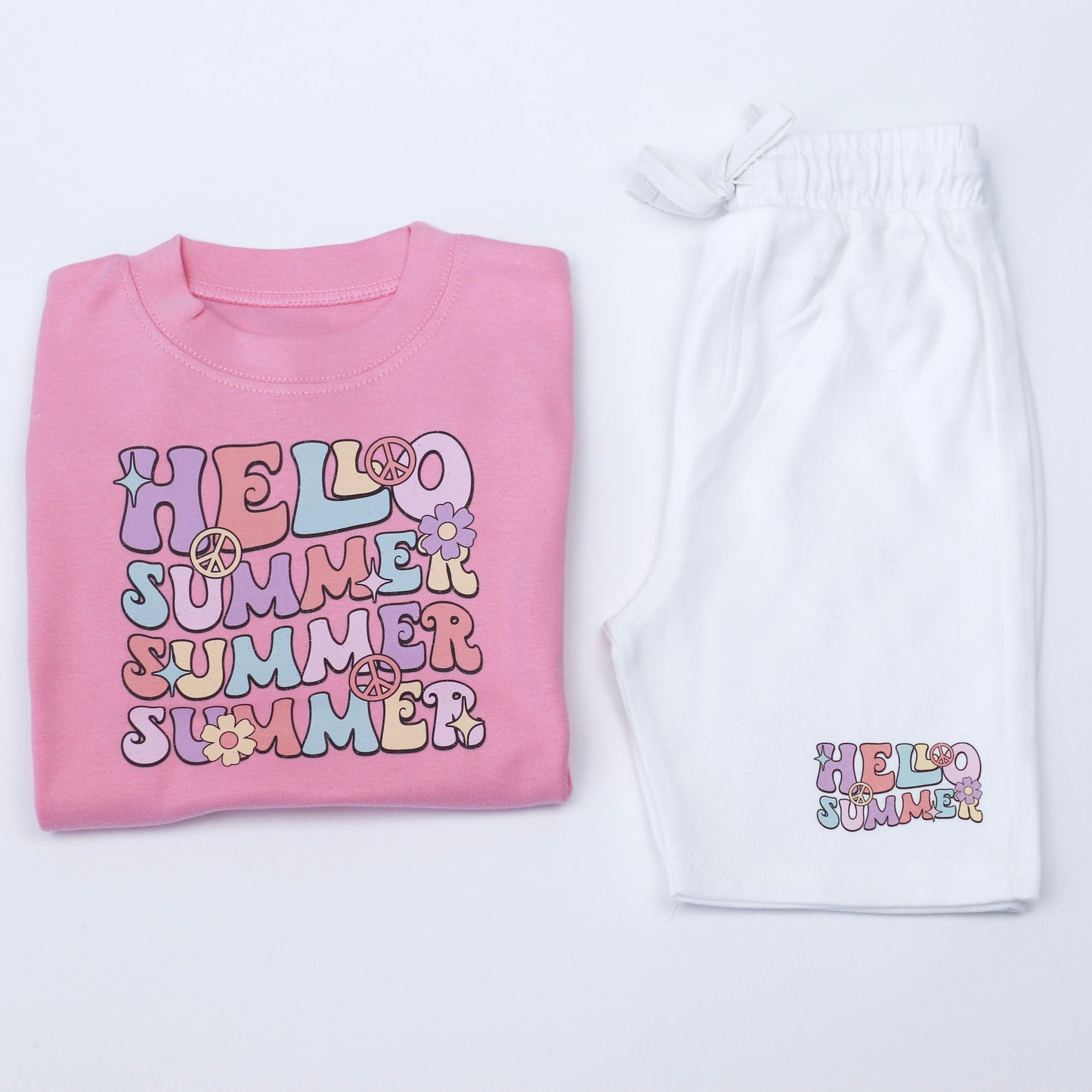 Hello Triple Summer T-Shirt + White Shorts Set