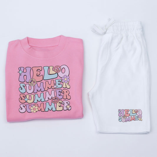 Hello Triple Summer T-Shirt + White Shorts Set