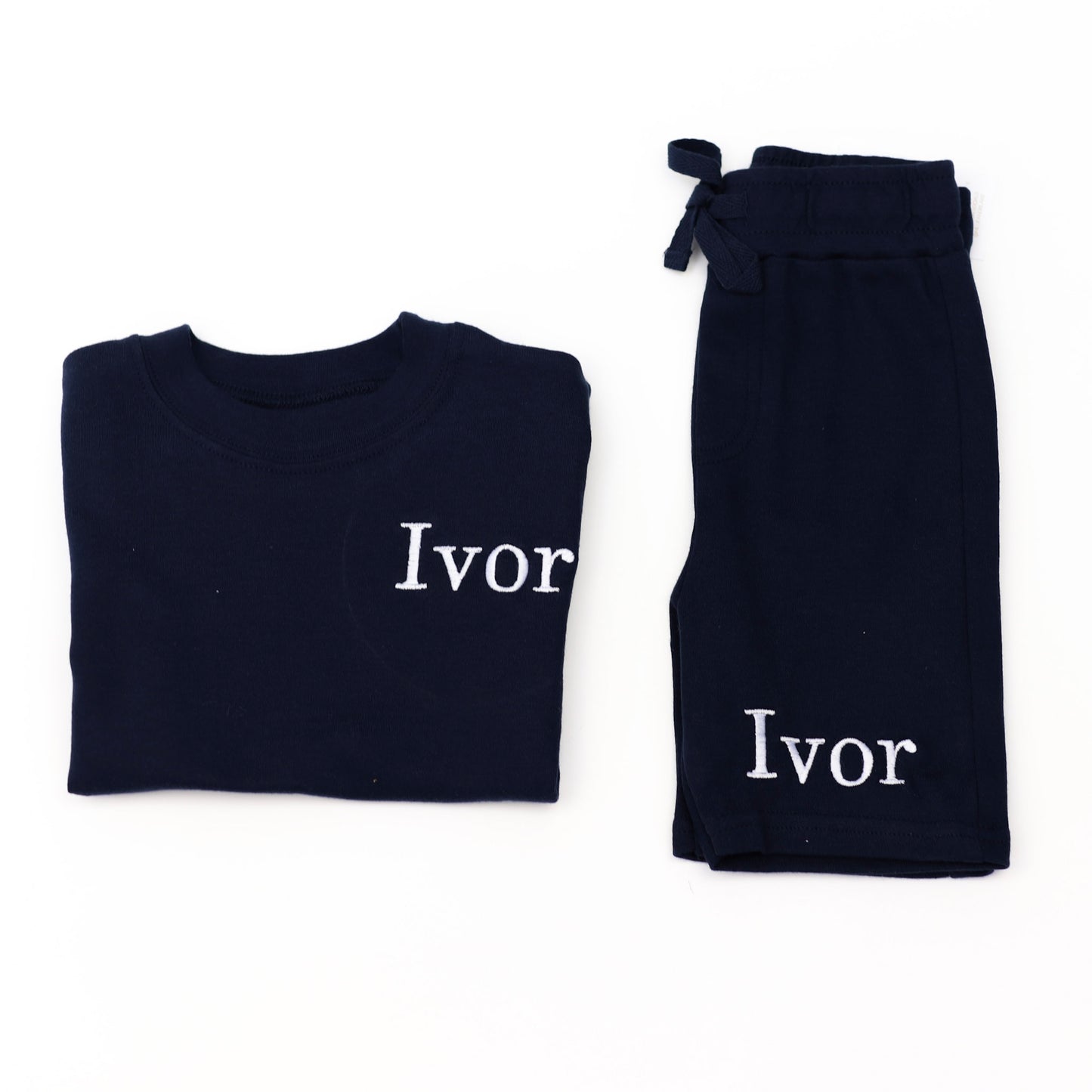 Black T-Shirt + ALL COLOUR OPTIONS Cotton Shorts Combo Embroidered Set