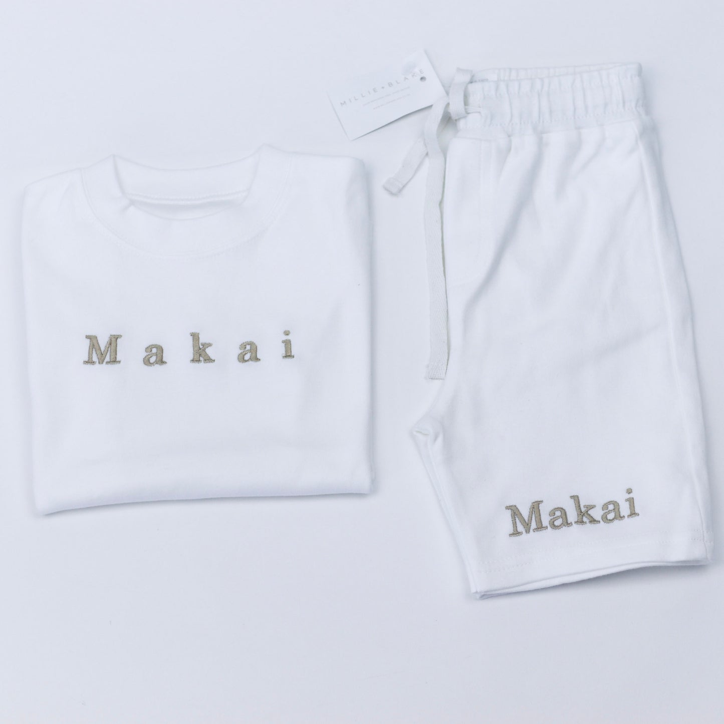White T-Shirt + ALL COLOUR OPTIONS Cotton Shorts Combo Embroidered Set