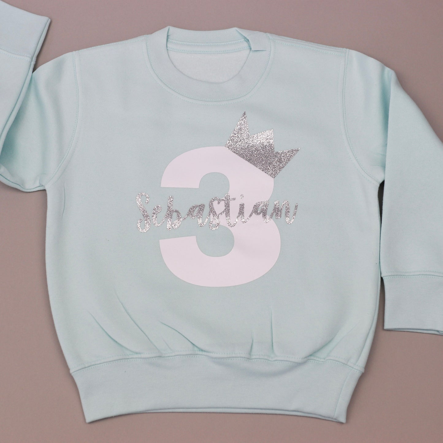 Pastel Blue Crown Birthday Number Name Boy Personalised Soft Style Children's Sweatshirt