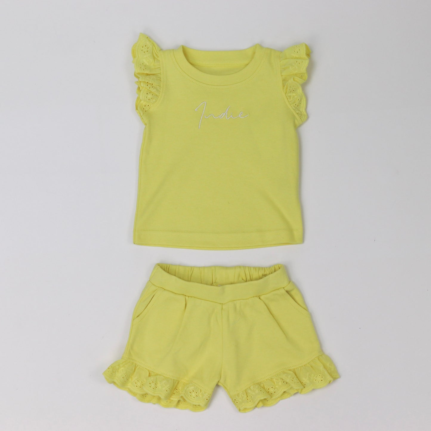 Lemon Embroidered Frilly Shorts Set