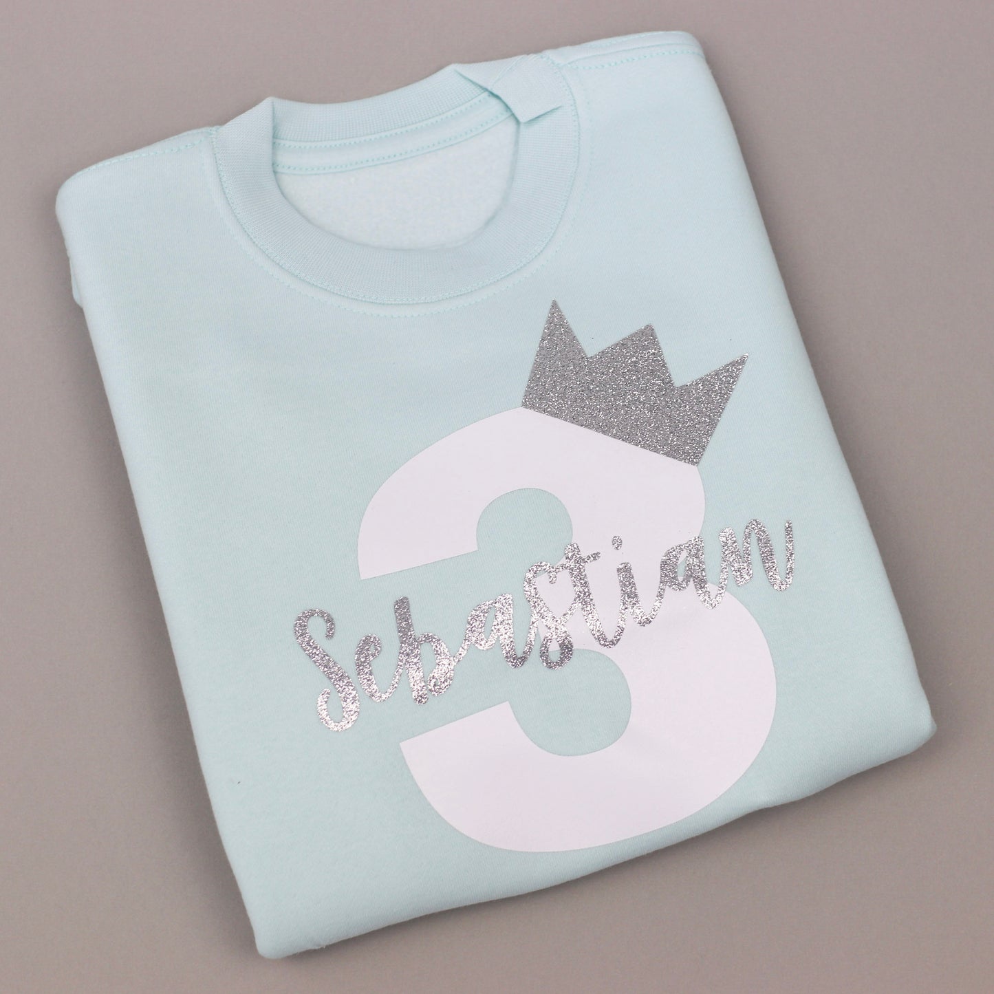 Pastel Blue Crown Birthday Number Name Boy Personalised Soft Style Children's Sweatshirt
