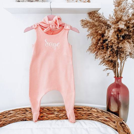 Pinky Peach Ribbed Footie Lounge Romper (Made to order)