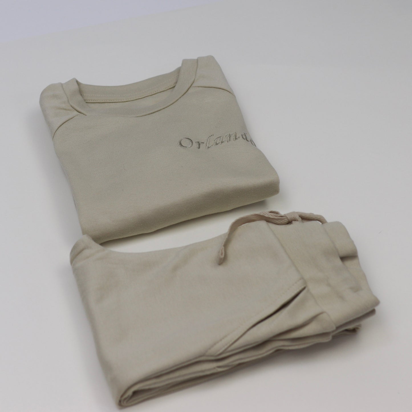 Oatmeal Embroidered Cotton Jogger Set