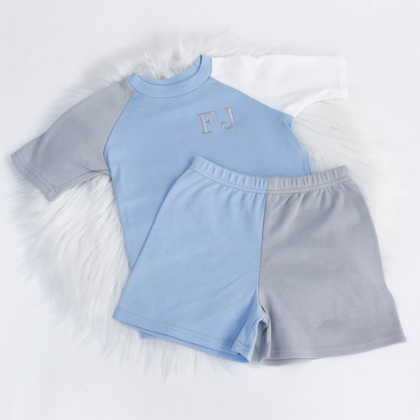 Baby Blue, White & Dove Short Lounge Set (Made to Order)