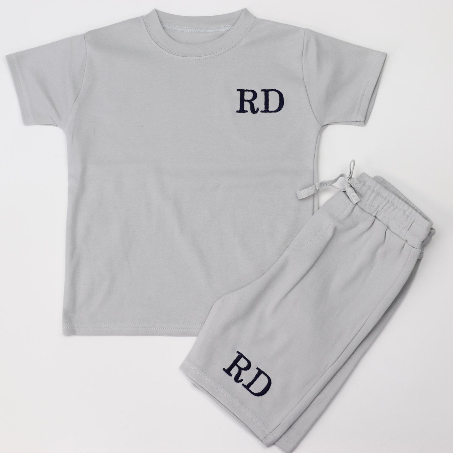 Frozen Grey T-Shirt + ALL COLOUR OPTIONS Cotton Shorts Combo Embroidered Set